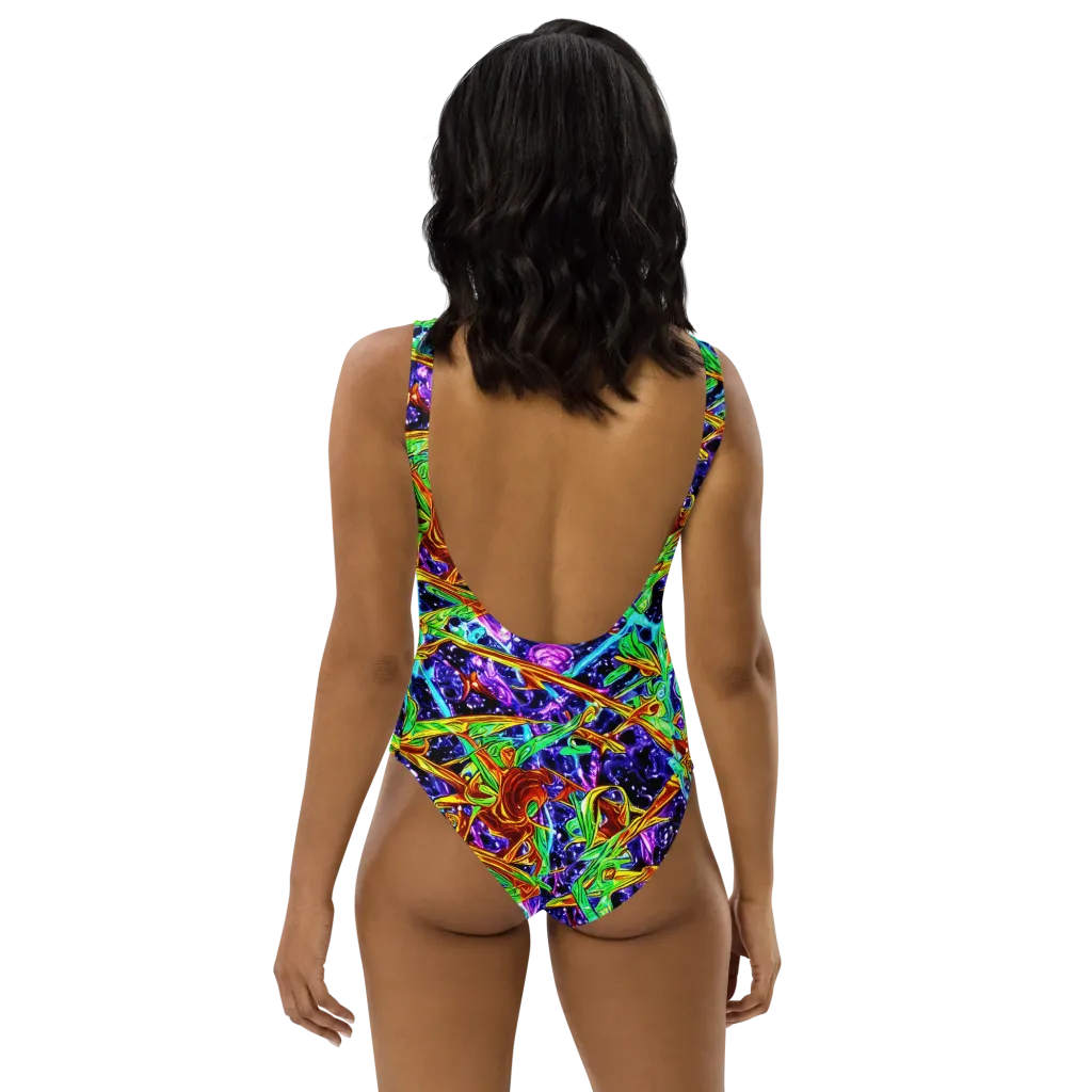Neon Jungle Orbit on One-Piece Swimsuit — Back
