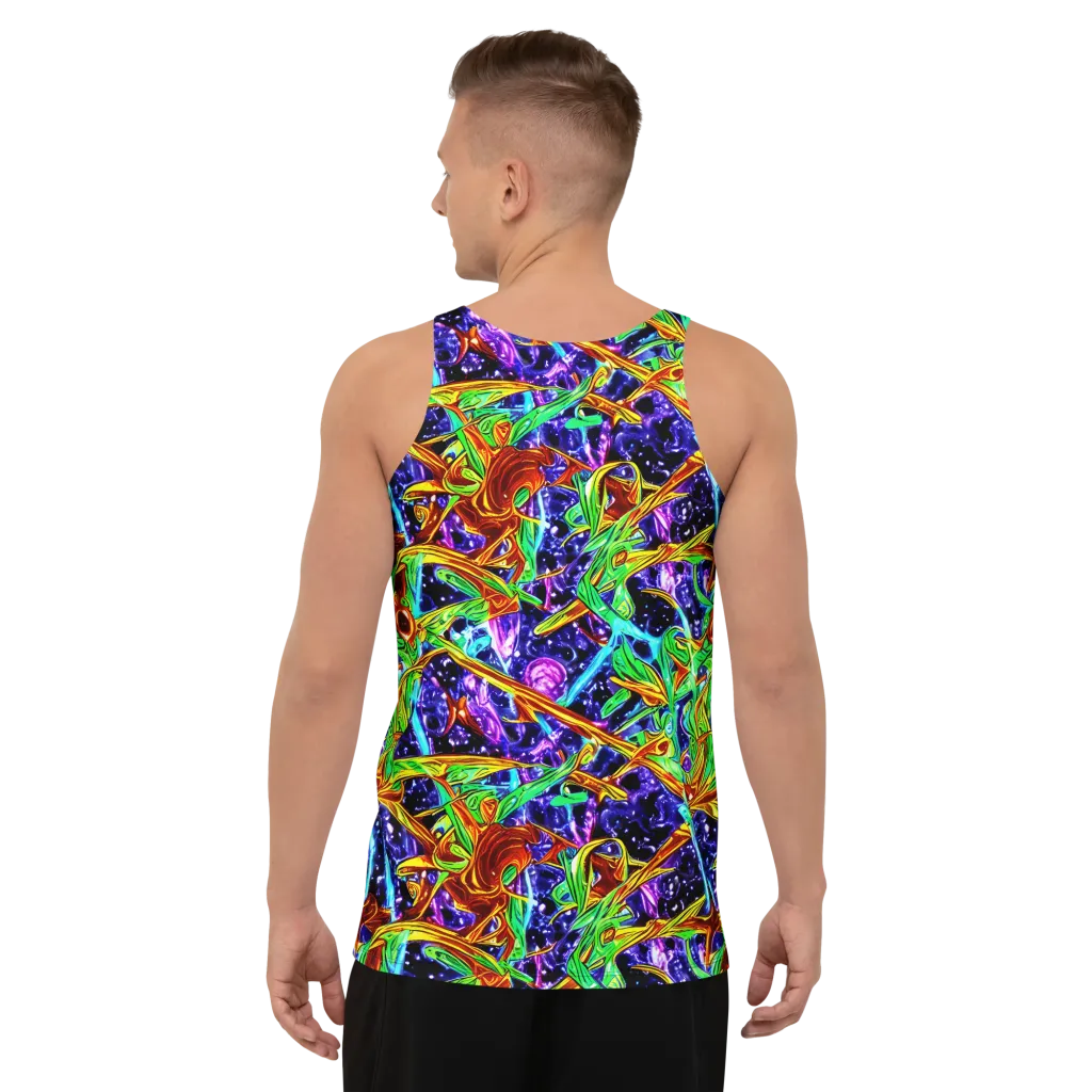 Neon Jungle Orbit on Men's Tank Top — Back