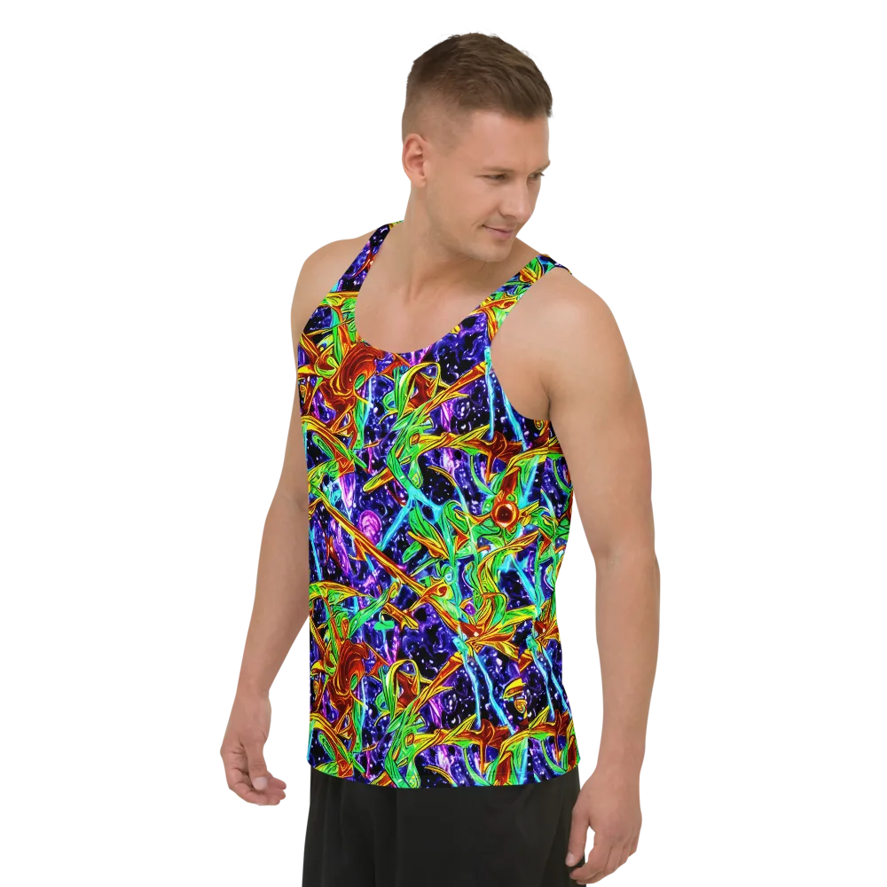 Neon Jungle Orbit on Men's Tank Top — Left Front