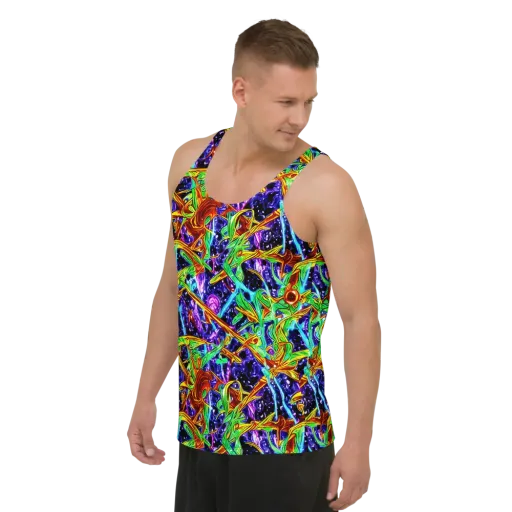Neon Jungle Orbit on a Men's Tank Top