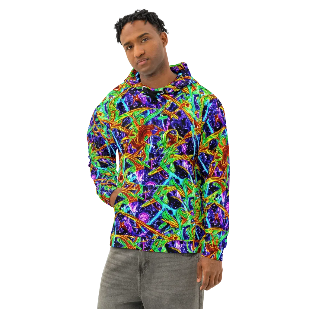 Neon Jungle Orbit on Cotton Hoodie — Left Front