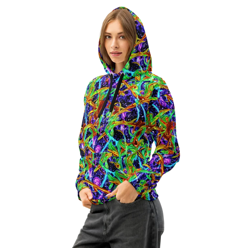 Neon Jungle Orbit on Cotton Hoodie — Left Front
