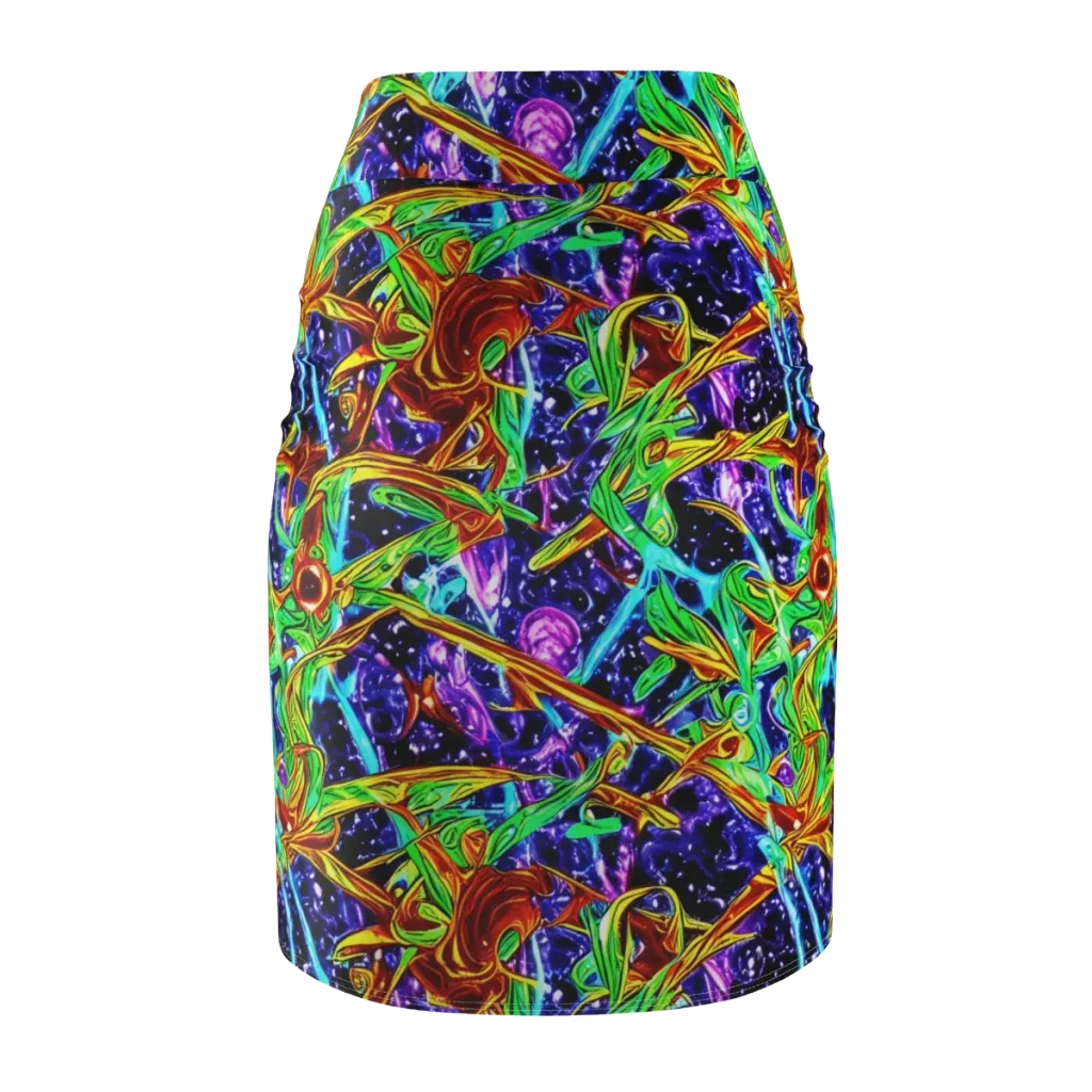 Neon Jungle Orbit on Pencil Skirt — Back