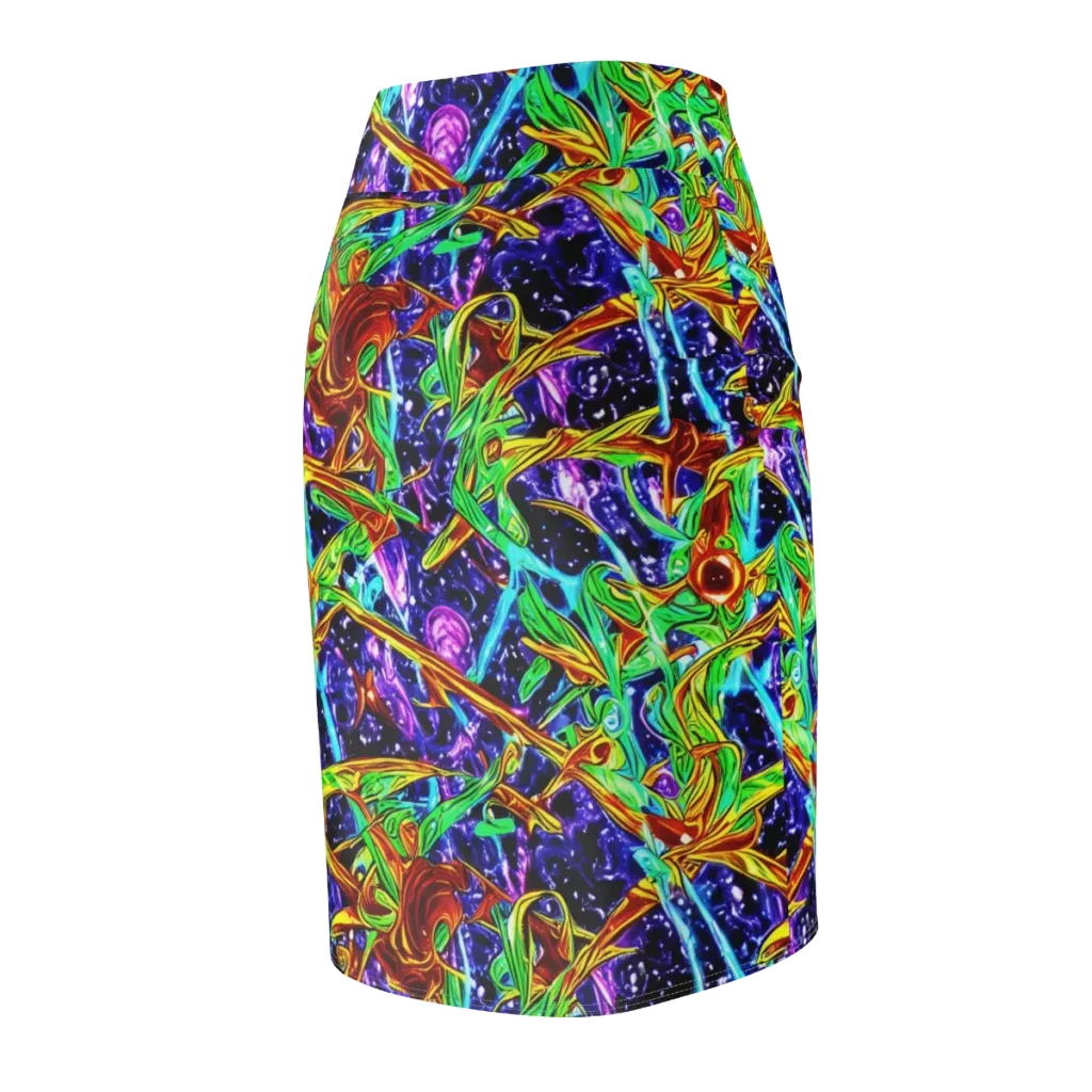 Neon Jungle Orbit on Pencil Skirt — Back Side
