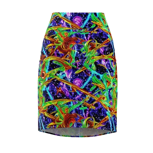 Neon Jungle Orbit on a Pencil Skirt