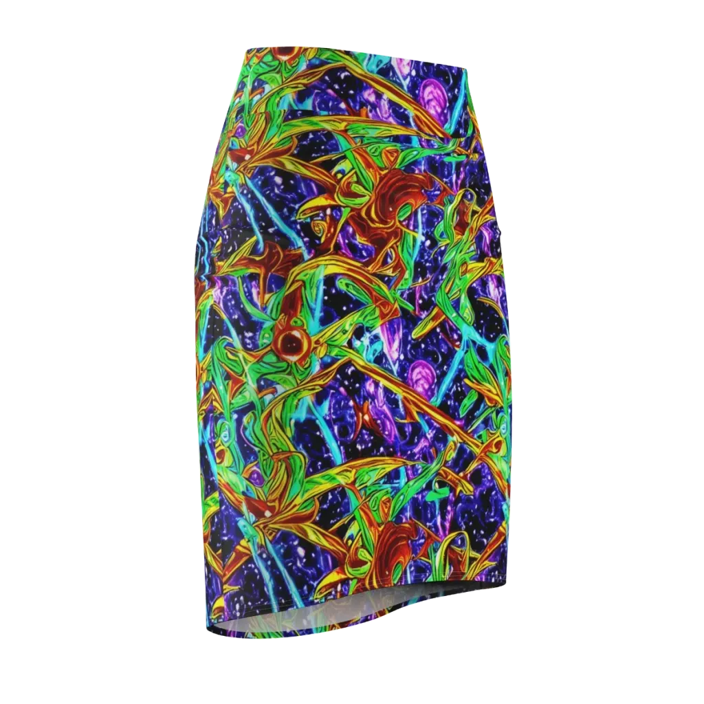 Neon Jungle Orbit on Pencil Skirt — Front Side