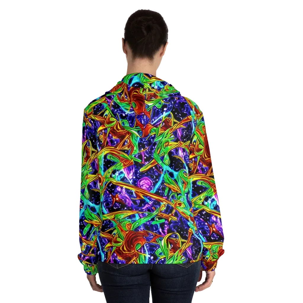 Neon Jungle Orbit on Women's Full-Zip Hoodie — Back On Person