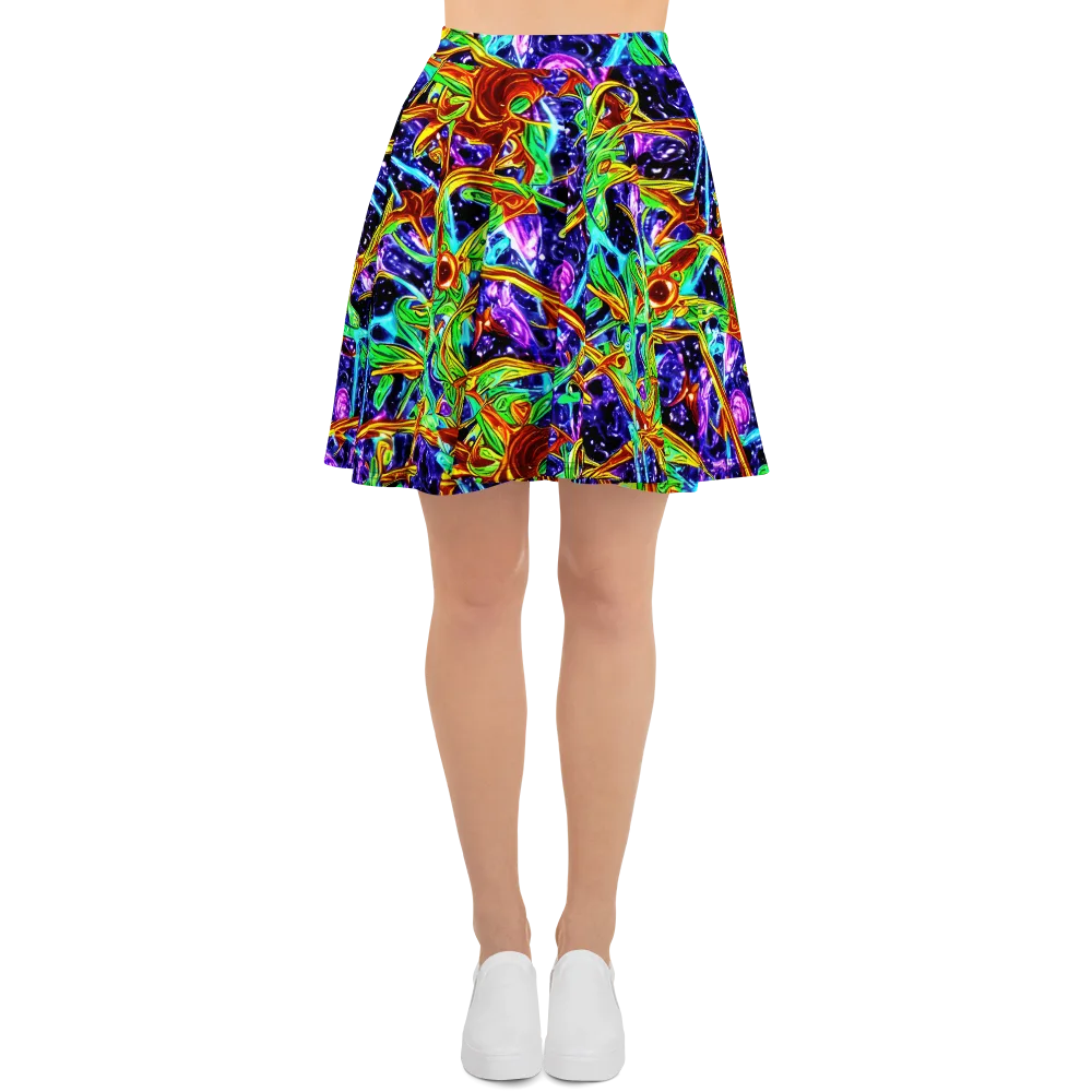Neon Jungle Orbit on Skater Skirt — Front