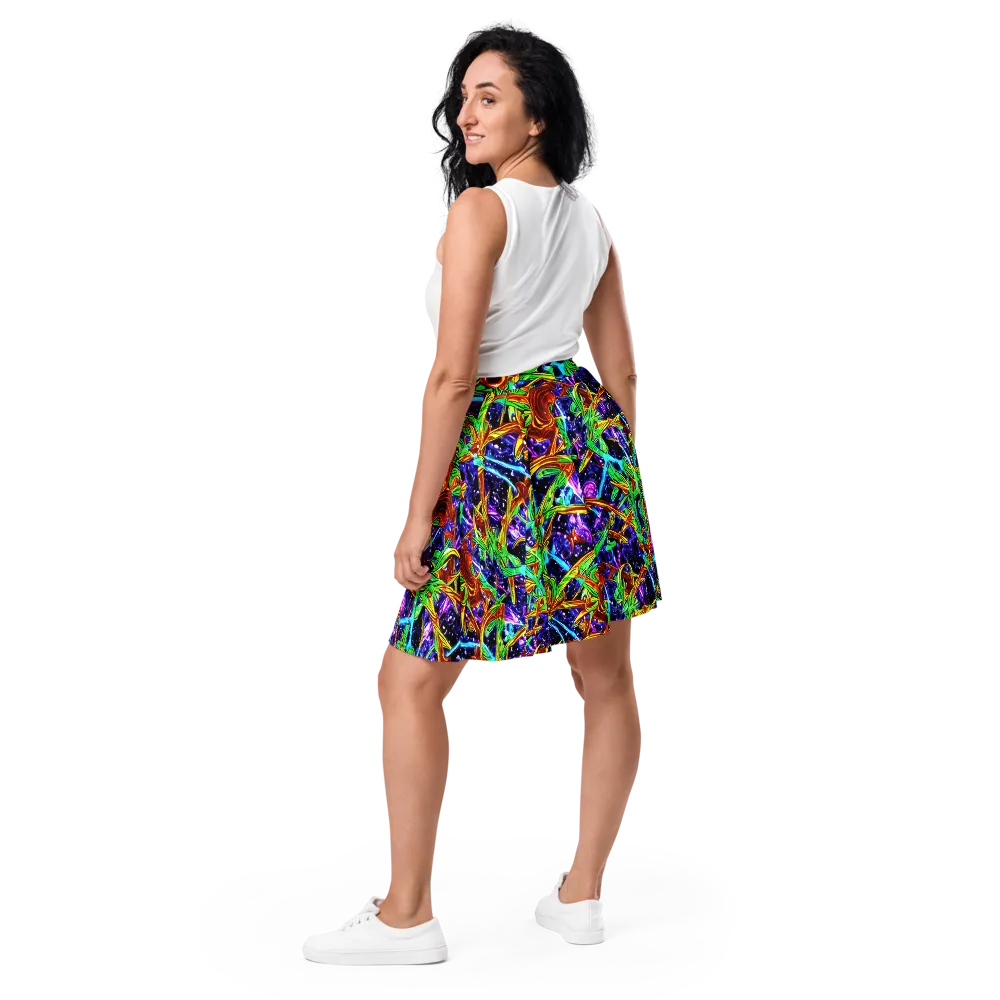 Neon Jungle Orbit on Skater Skirt — Back