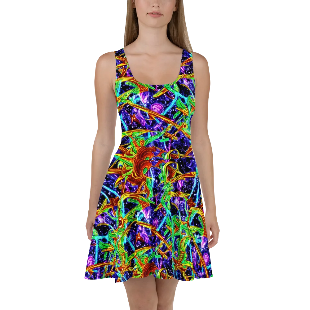 Neon Jungle Orbit on Skater Dress — Front