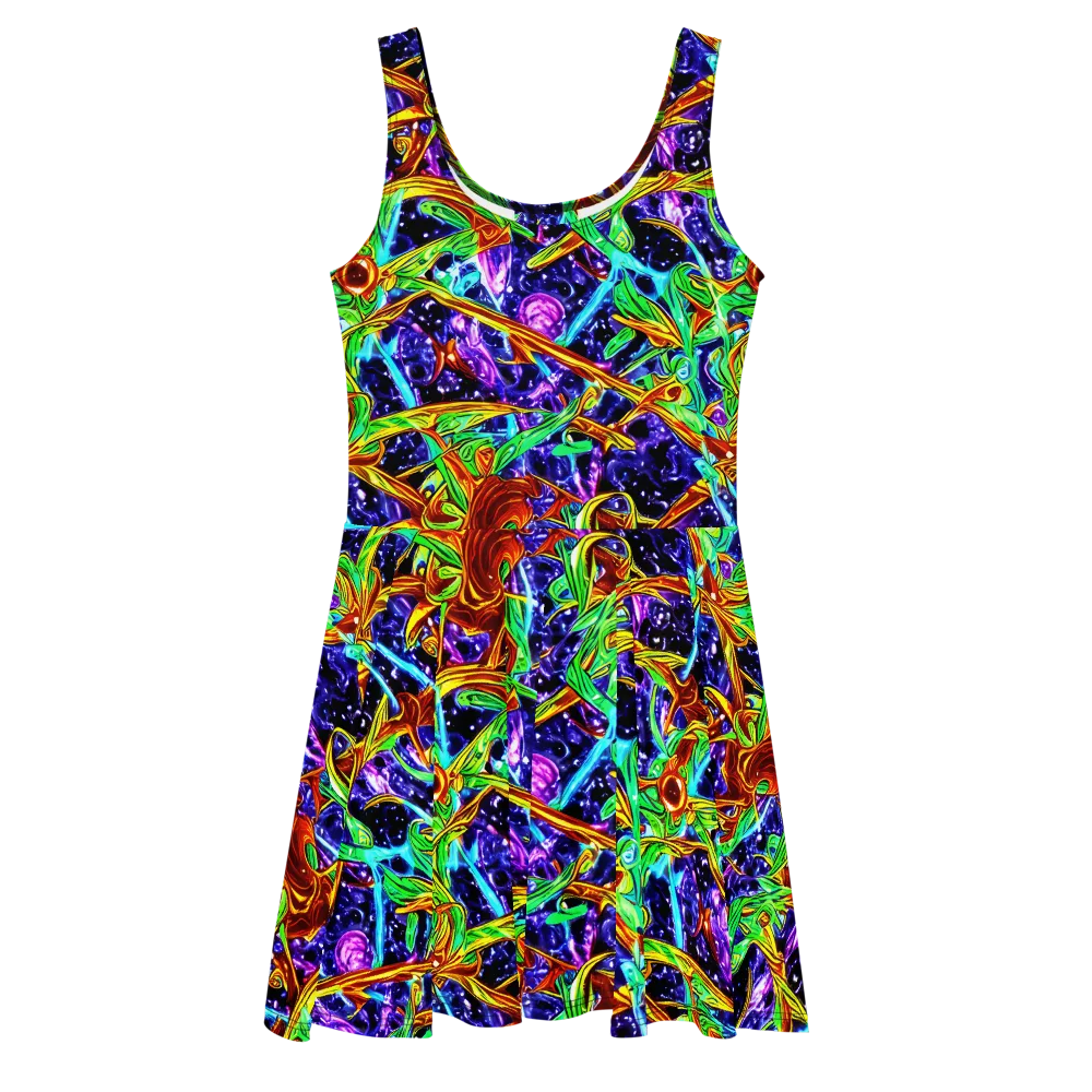 Neon Jungle Orbit on Skater Dress — Front
