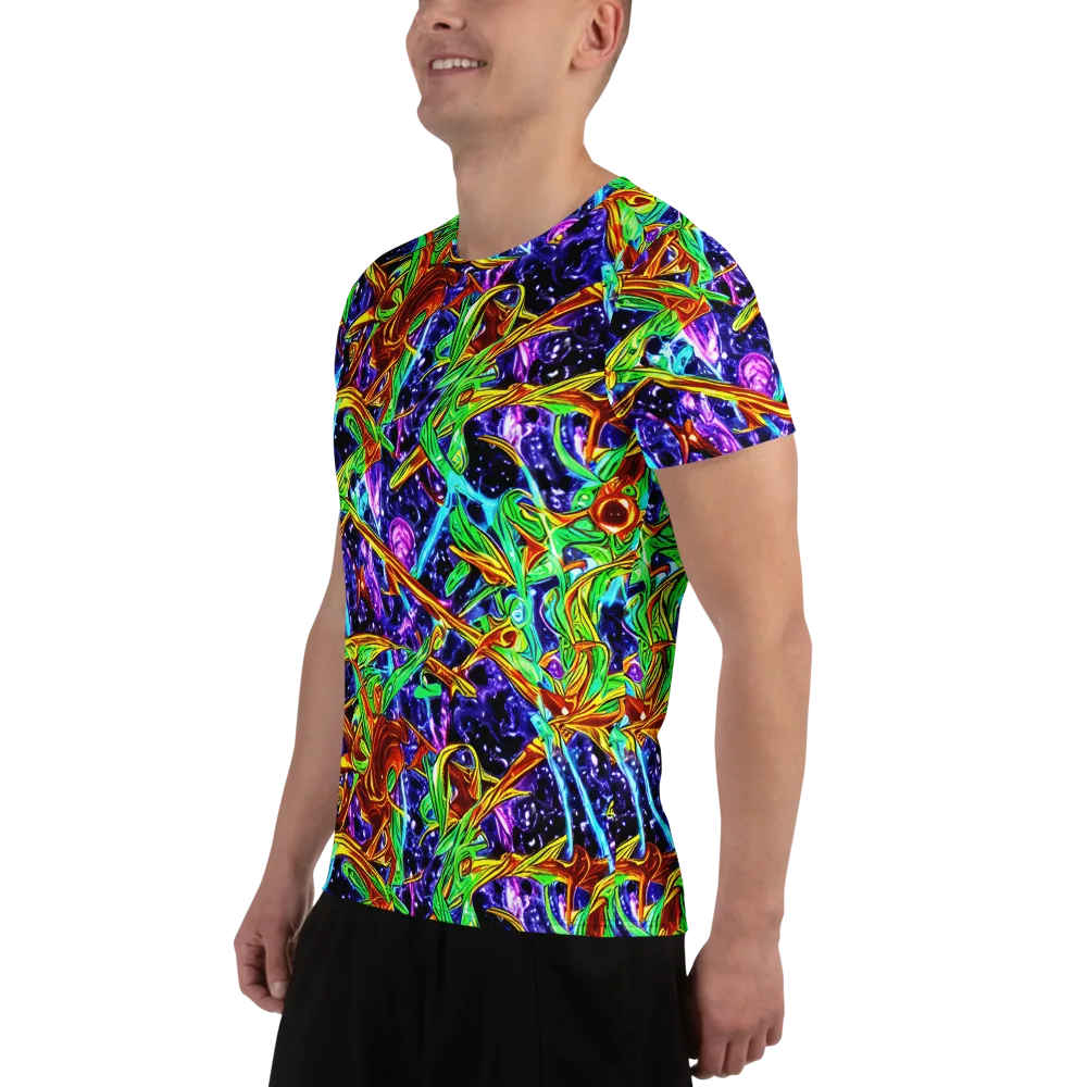Neon Jungle Orbit on Men's Athletic T-Shirt — Left