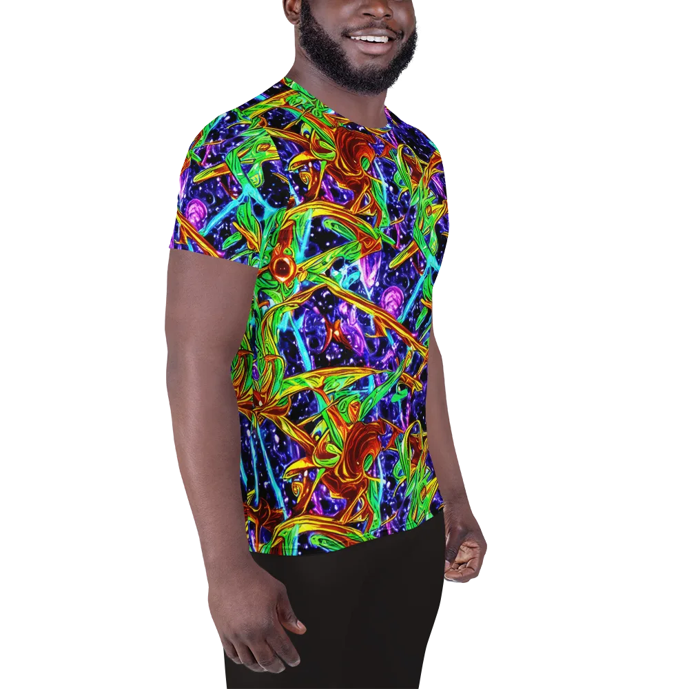 Neon Jungle Orbit on Men's Athletic T-Shirt — Right