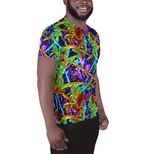 Neon Jungle Orbit on a Men's Athletic T-Shirt