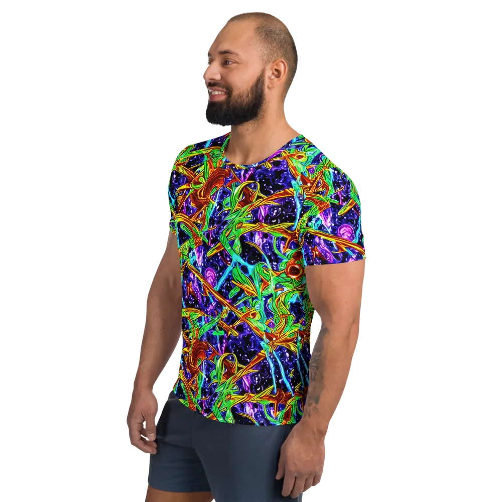 Neon Jungle Orbit on Men's Athletic T-Shirt — Left