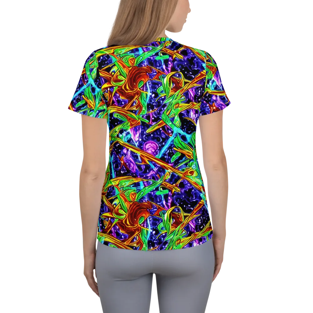 Neon Jungle Orbit on Women's Athletic T-Shirt — Back