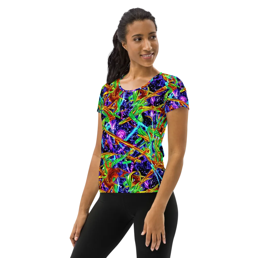 Neon Jungle Orbit on Women's Athletic T-Shirt — Left