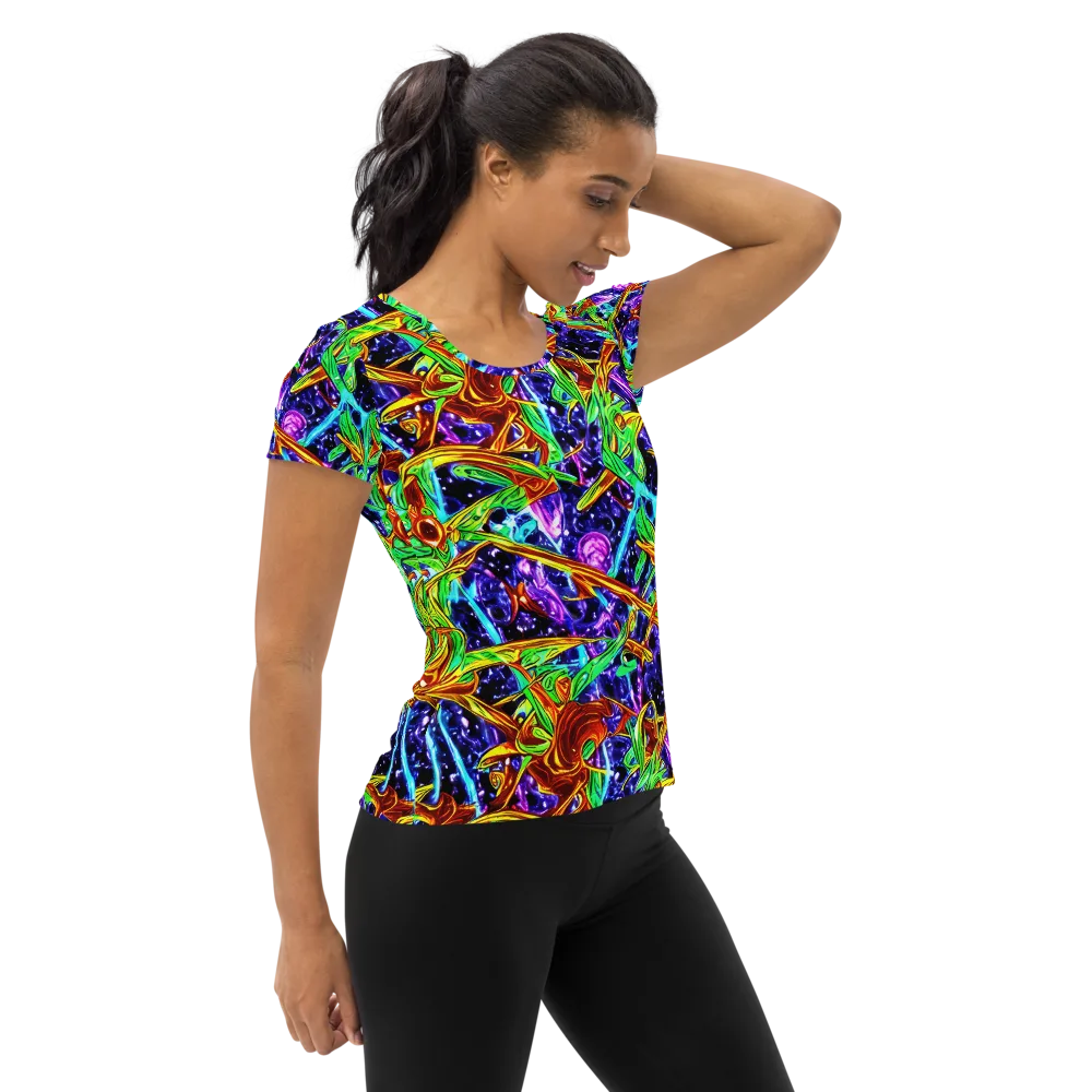 Neon Jungle Orbit on Women's Athletic T-Shirt — Right