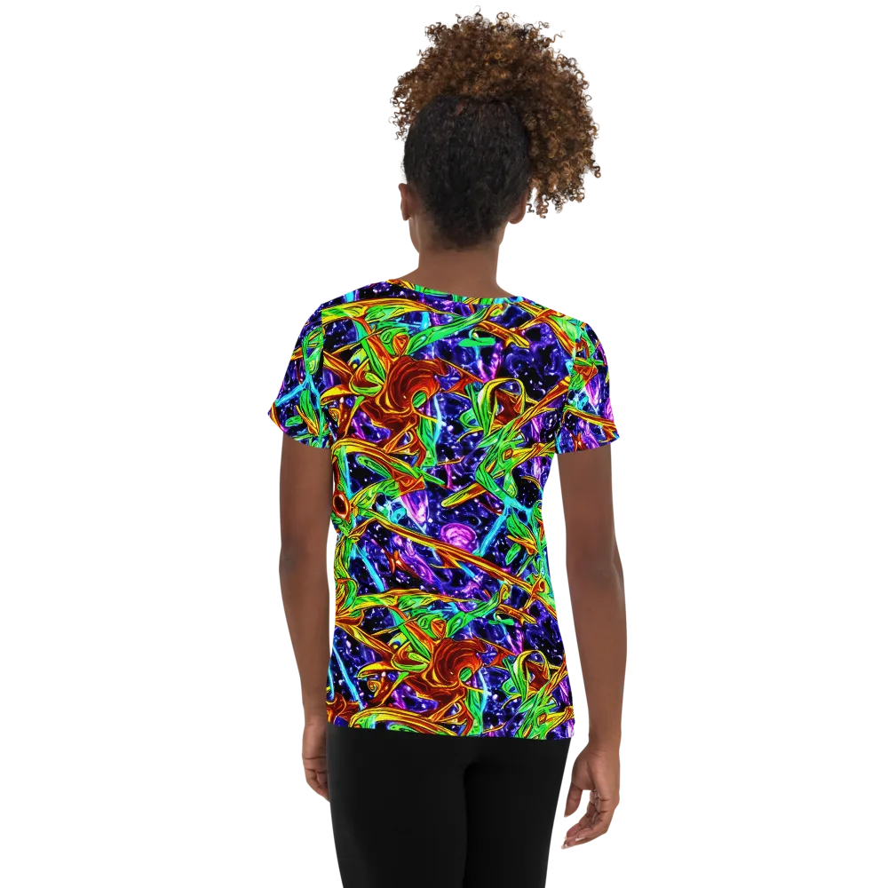 Neon Jungle Orbit on Women's Athletic T-Shirt — Back