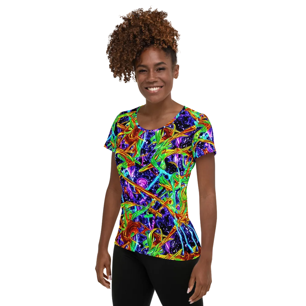 Neon Jungle Orbit on Women's Athletic T-Shirt — Left