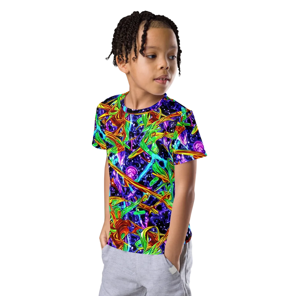 Neon Jungle Orbit on Kids Crew Neck T-Shirt — Left Front