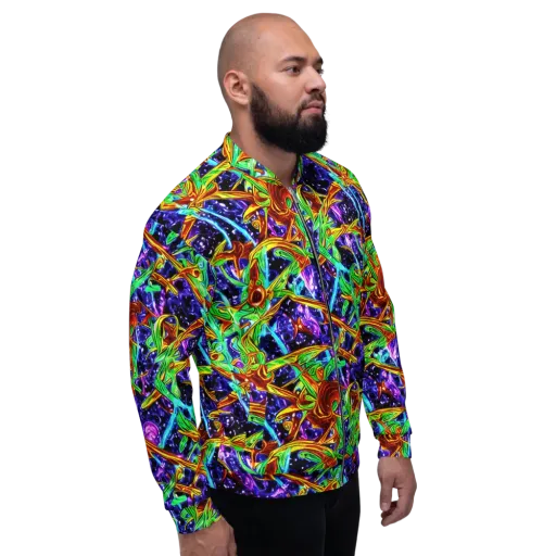Neon Jungle Orbit on a Bomber Jacket