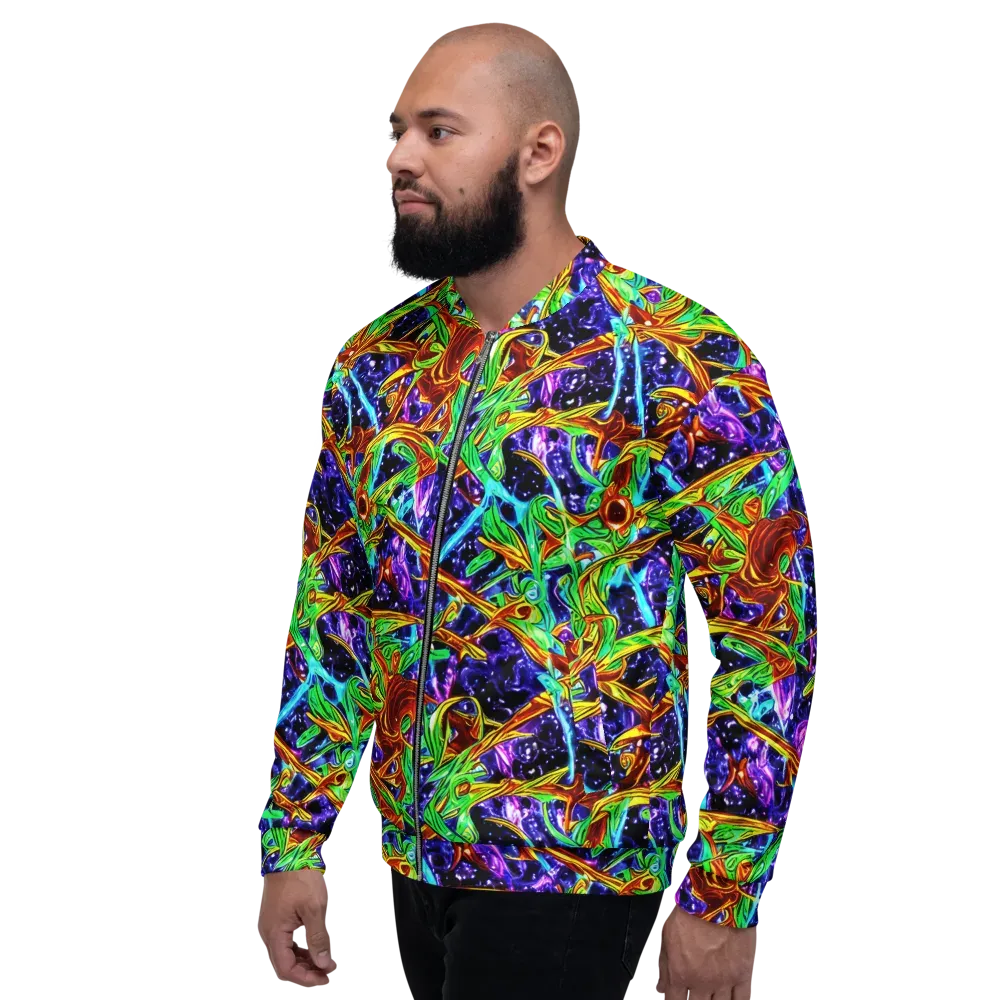 Neon Jungle Orbit on Bomber Jacket — Left