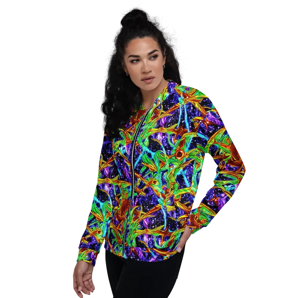 Neon Jungle Orbit on Bomber Jacket — Left