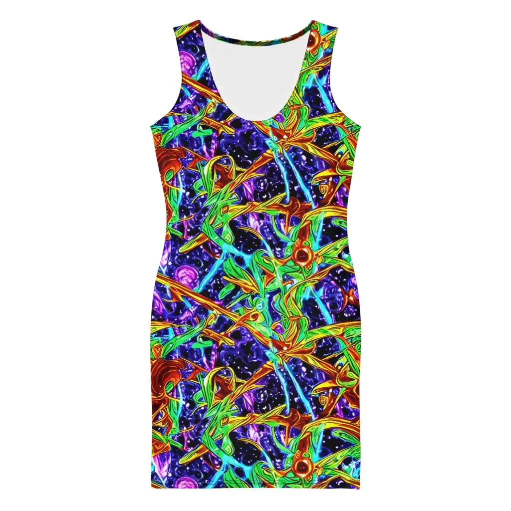 Neon Jungle Orbit on Bodycon Dress — Front