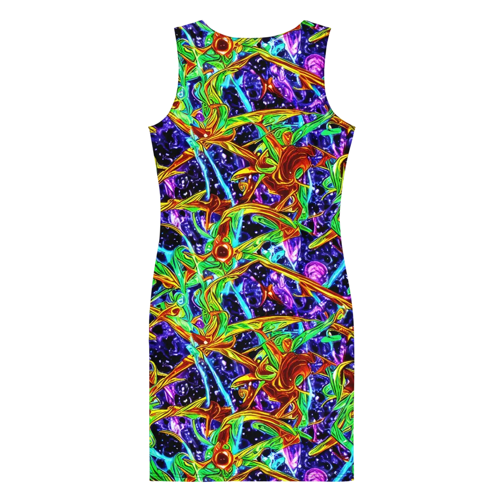 Neon Jungle Orbit on Bodycon Dress — Back