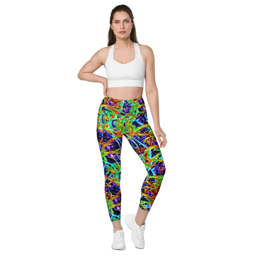Neon Jungle Orbit on Leggings with Pockets — Front