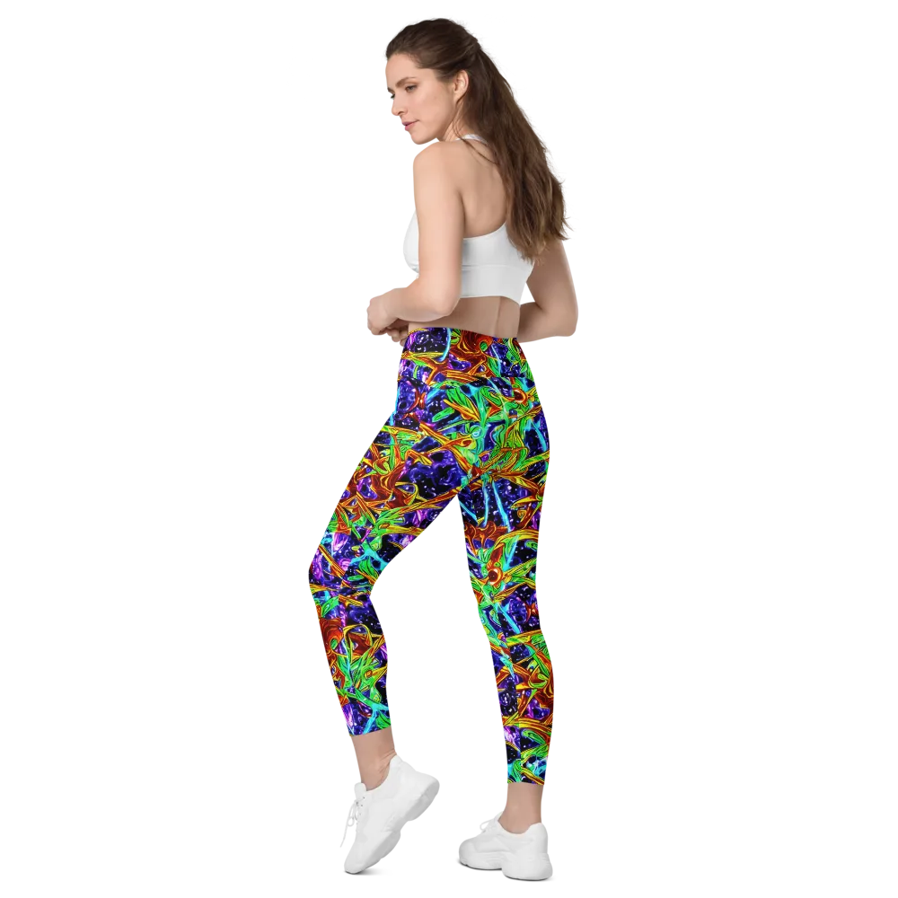Neon Jungle Orbit on Leggings with Pockets — Left Back