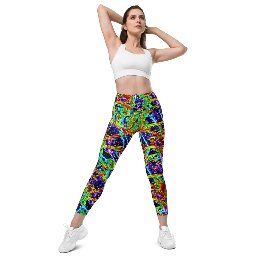 Neon Jungle Orbit on Leggings with Pockets — Front
