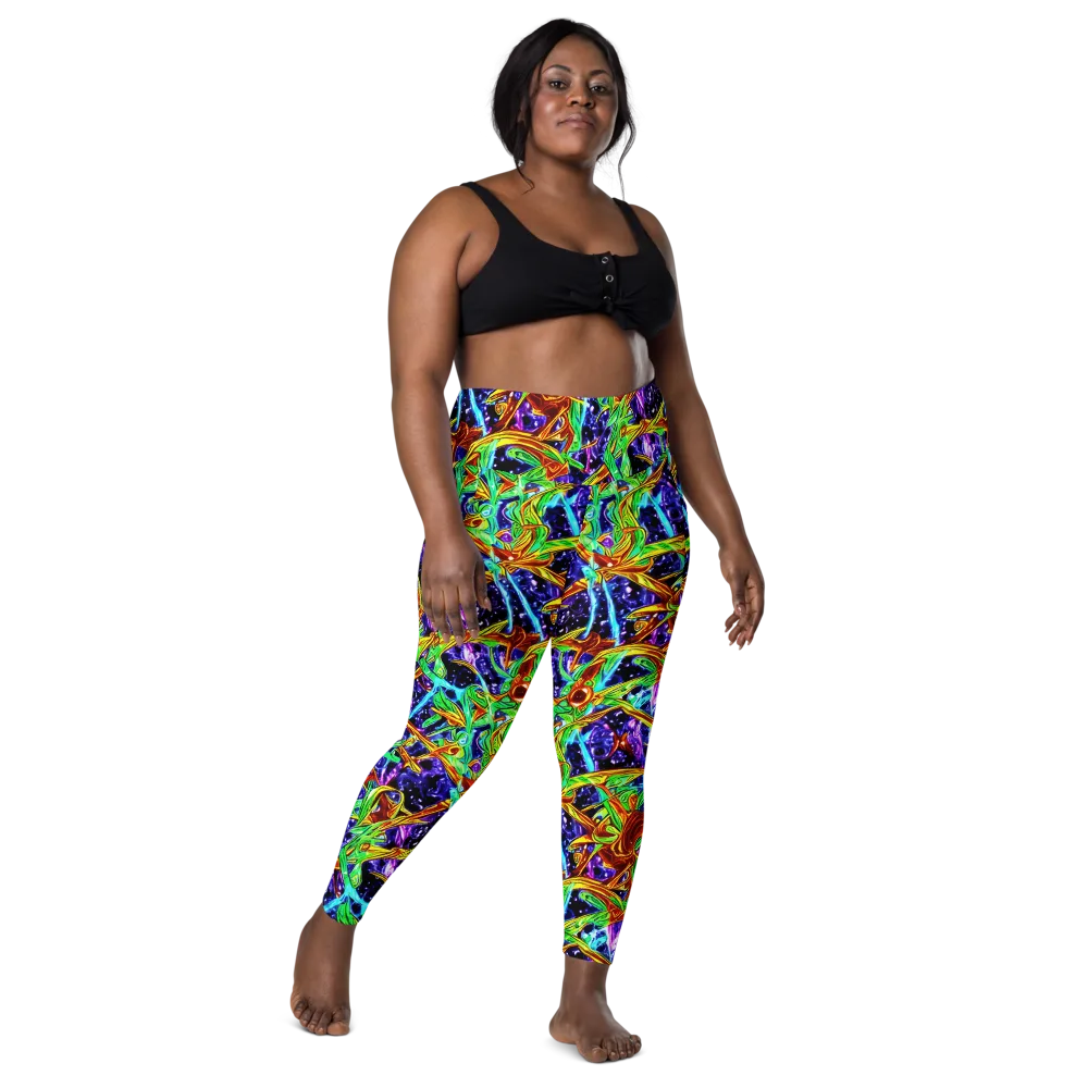 Neon Jungle Orbit on Leggings with Pockets — Front