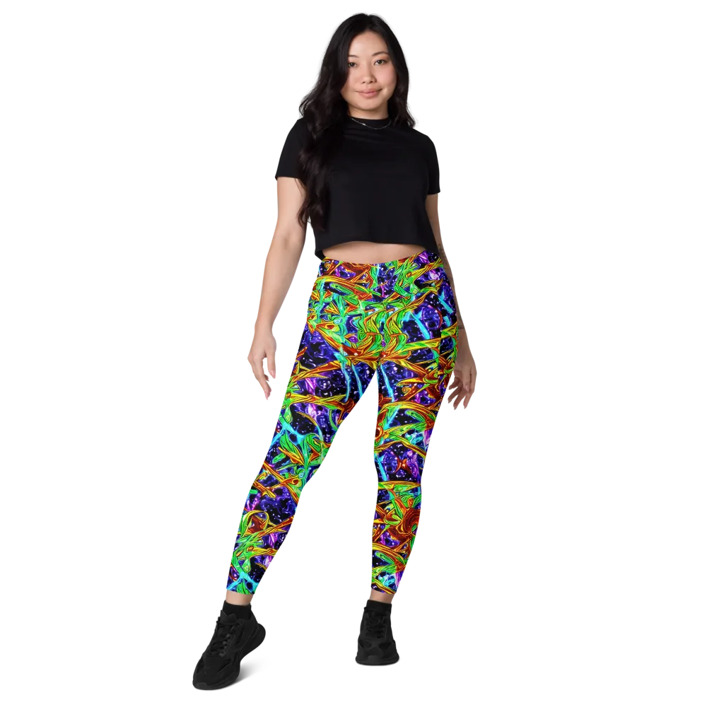 Neon Jungle Orbit on Leggings with Pockets — Front