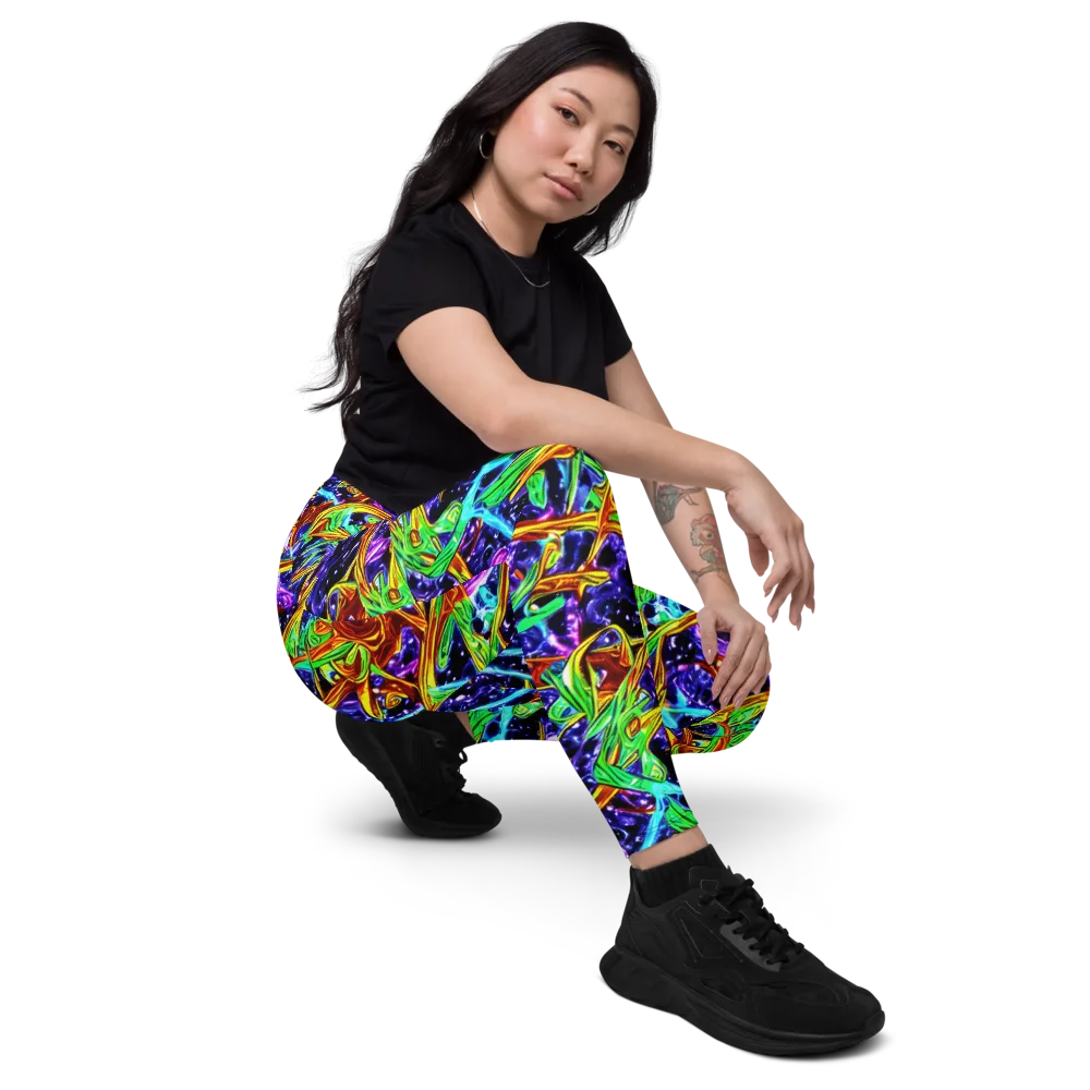 Neon Jungle Orbit on Leggings with Pockets — Right Front