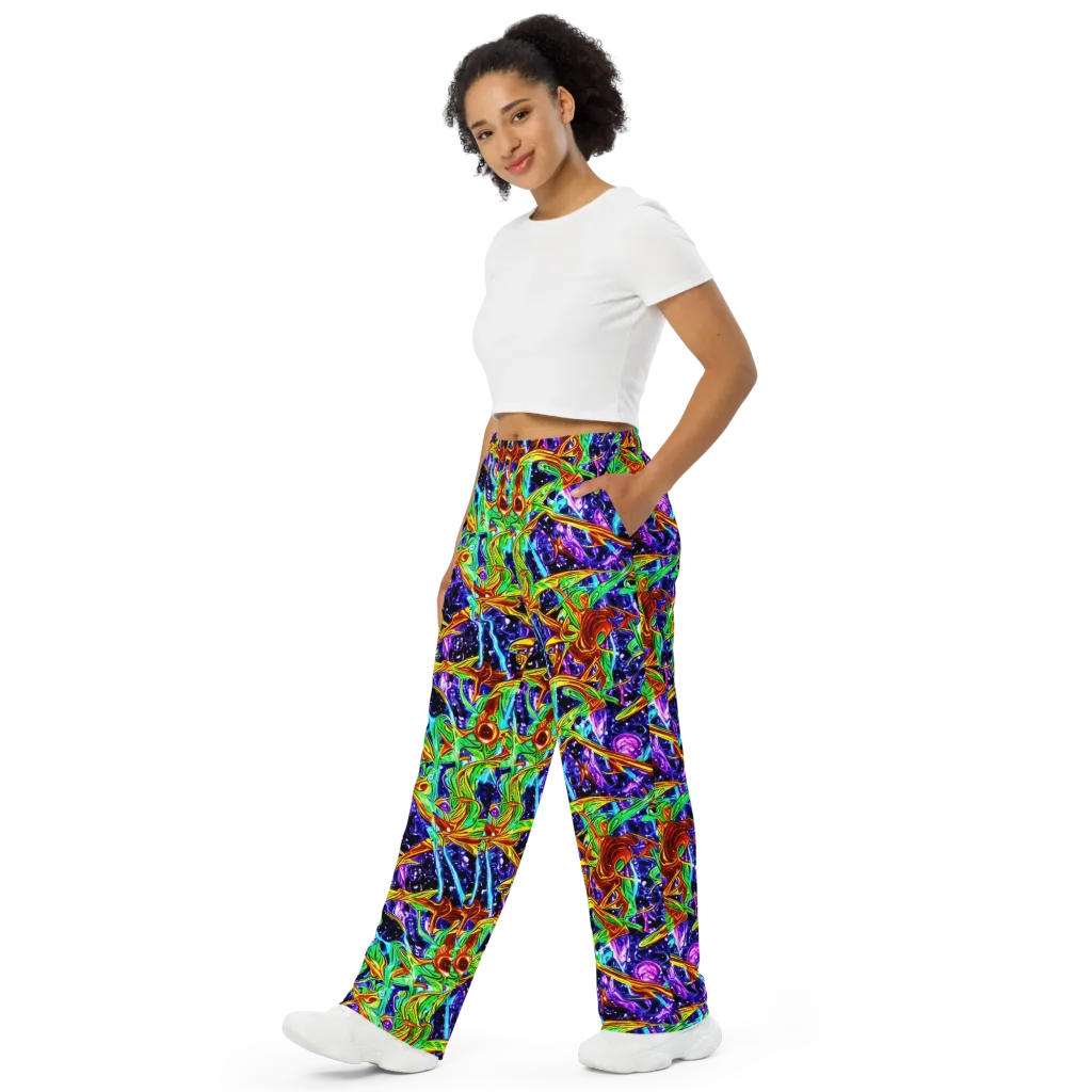 Neon Jungle Orbit on Wide-Leg Pants — Left Front