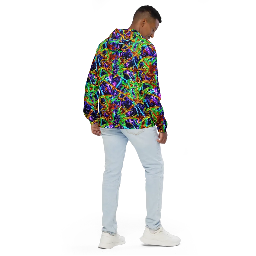 Neon Jungle Orbit on Men's Windbreaker — Back