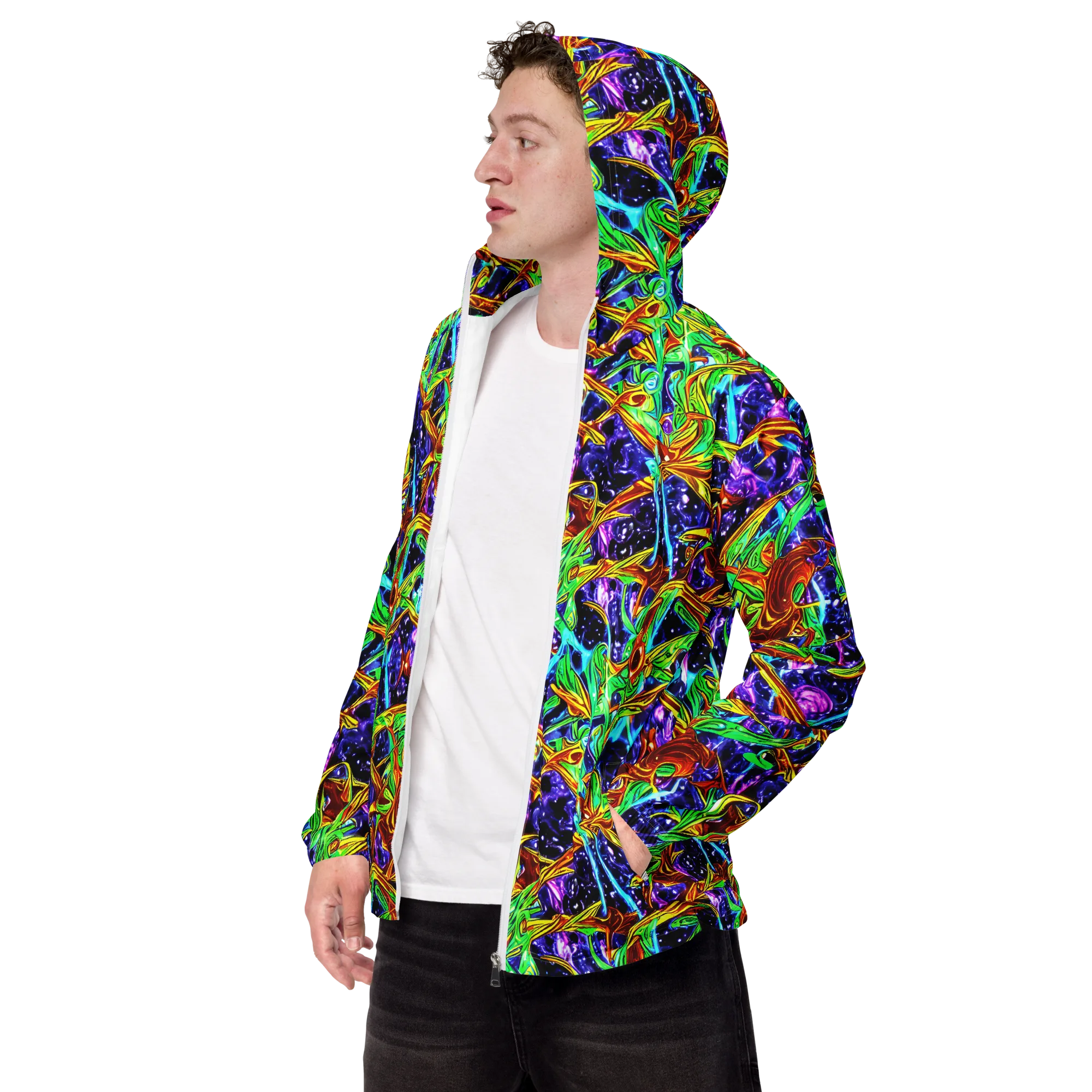 Neon Jungle Orbit on Men's Windbreaker — Left Front