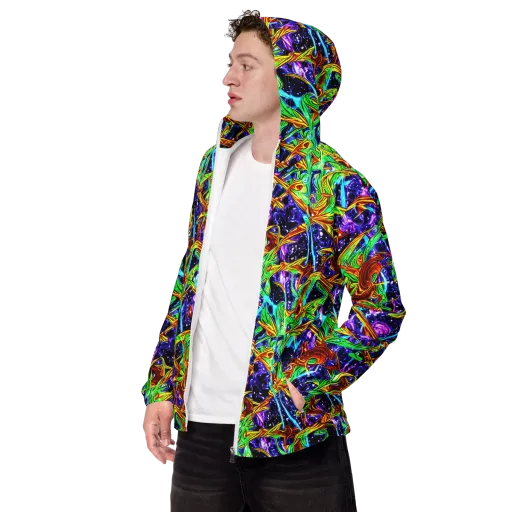 Neon Jungle Orbit on a Men's Windbreaker