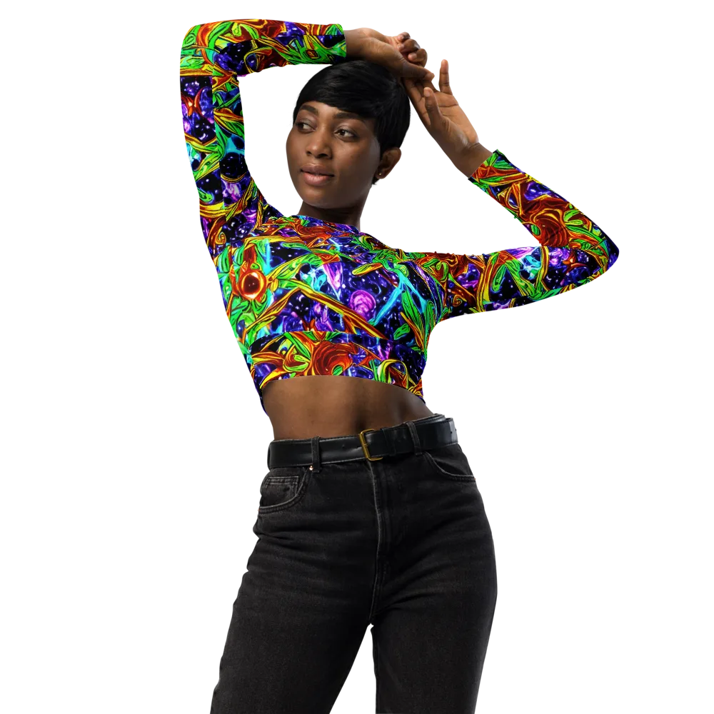 Neon Jungle Orbit on Long Sleeve Crop Top — Front
