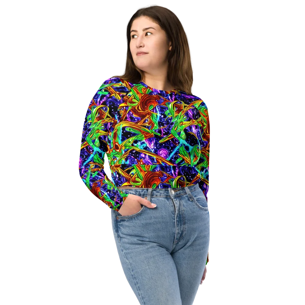 Neon Jungle Orbit on Long Sleeve Crop Top — Front