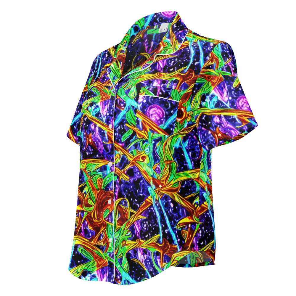 Neon Jungle Orbit on Women's Short Sleeve Pajama Top — Left Front