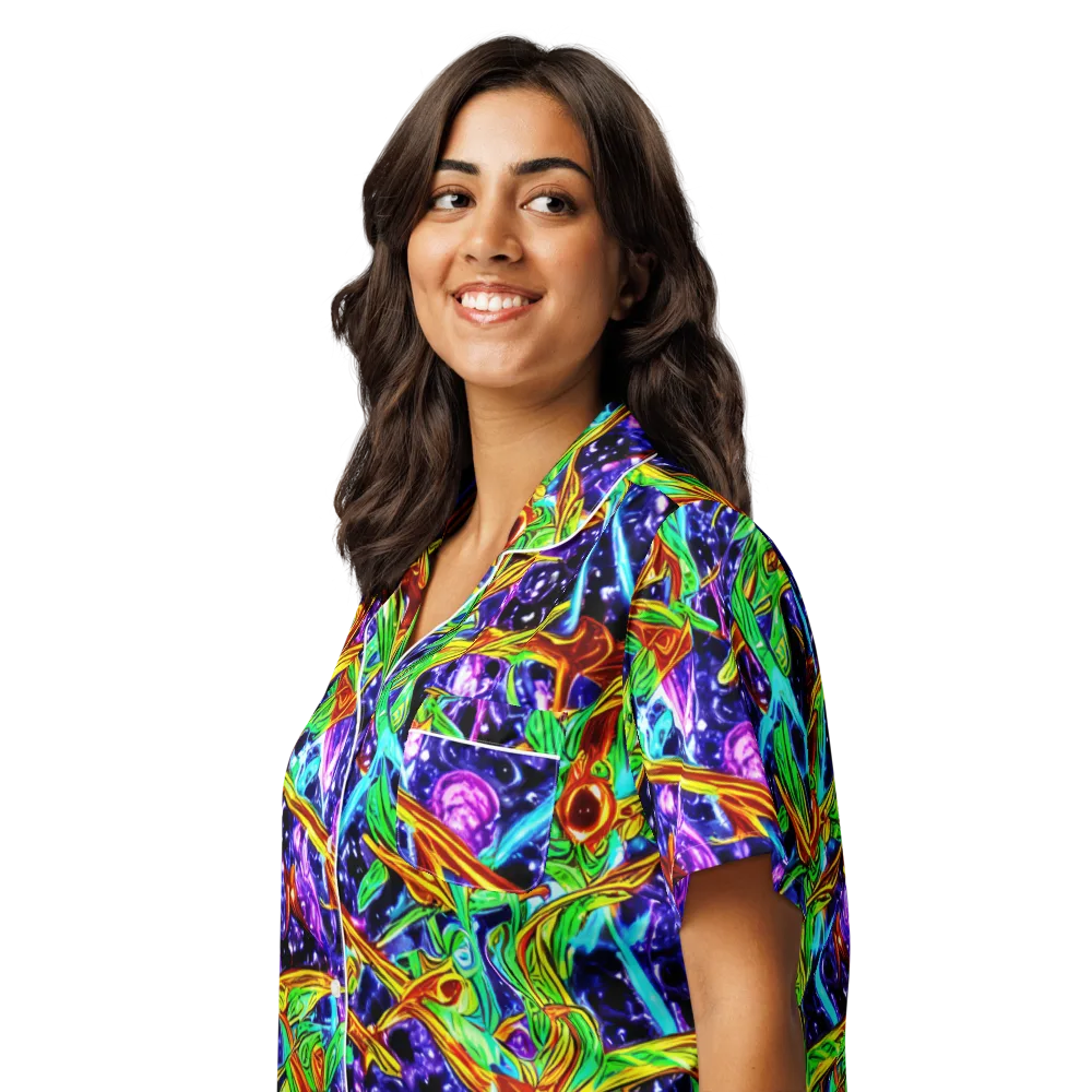 Neon Jungle Orbit on Women's Short Sleeve Pajama Top — Left Front