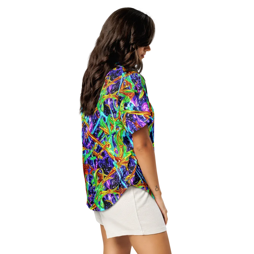 Neon Jungle Orbit on Women's Short Sleeve Pajama Top — Right Back