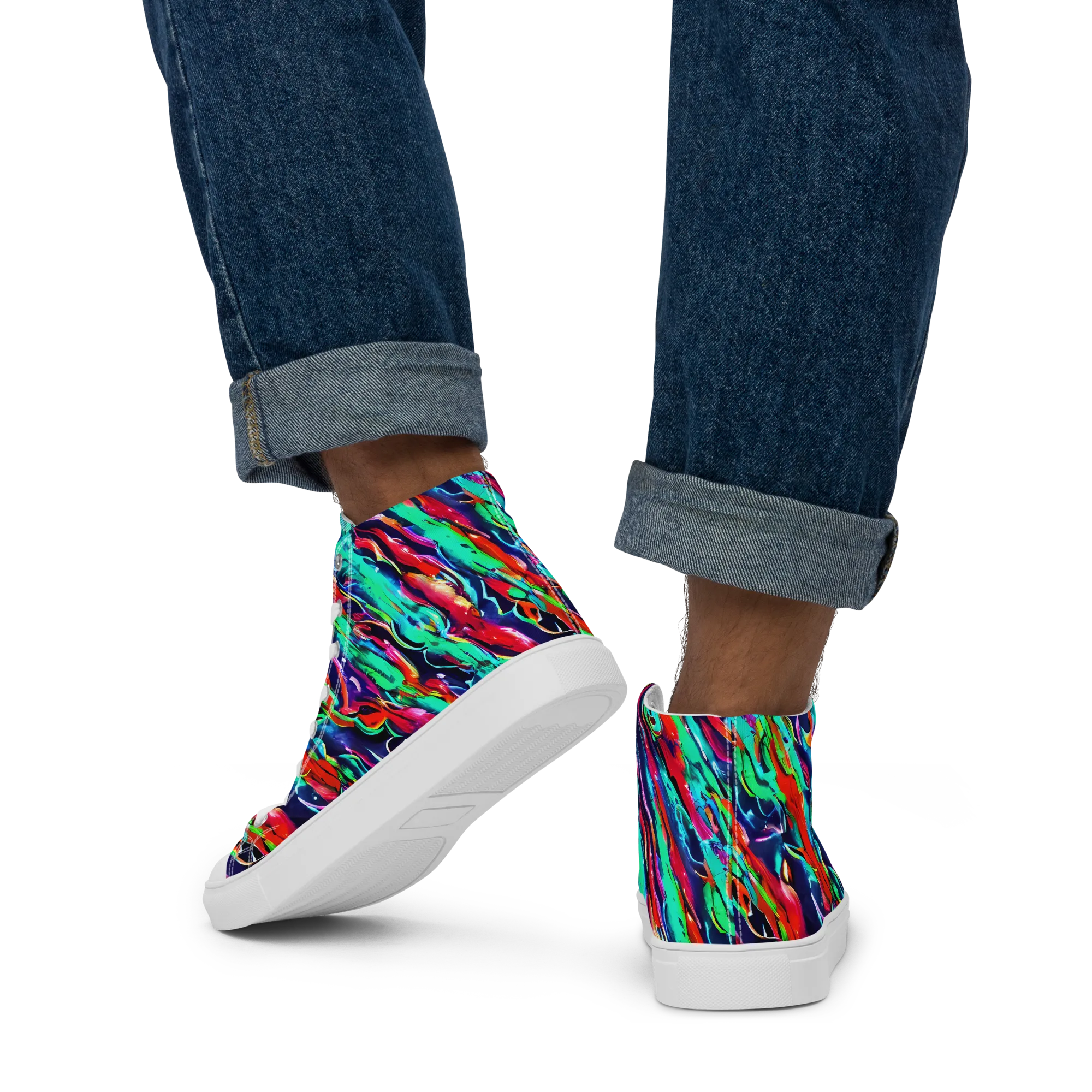 Afterglow Frenzy on Men's High Top Canvas Shoes — Back