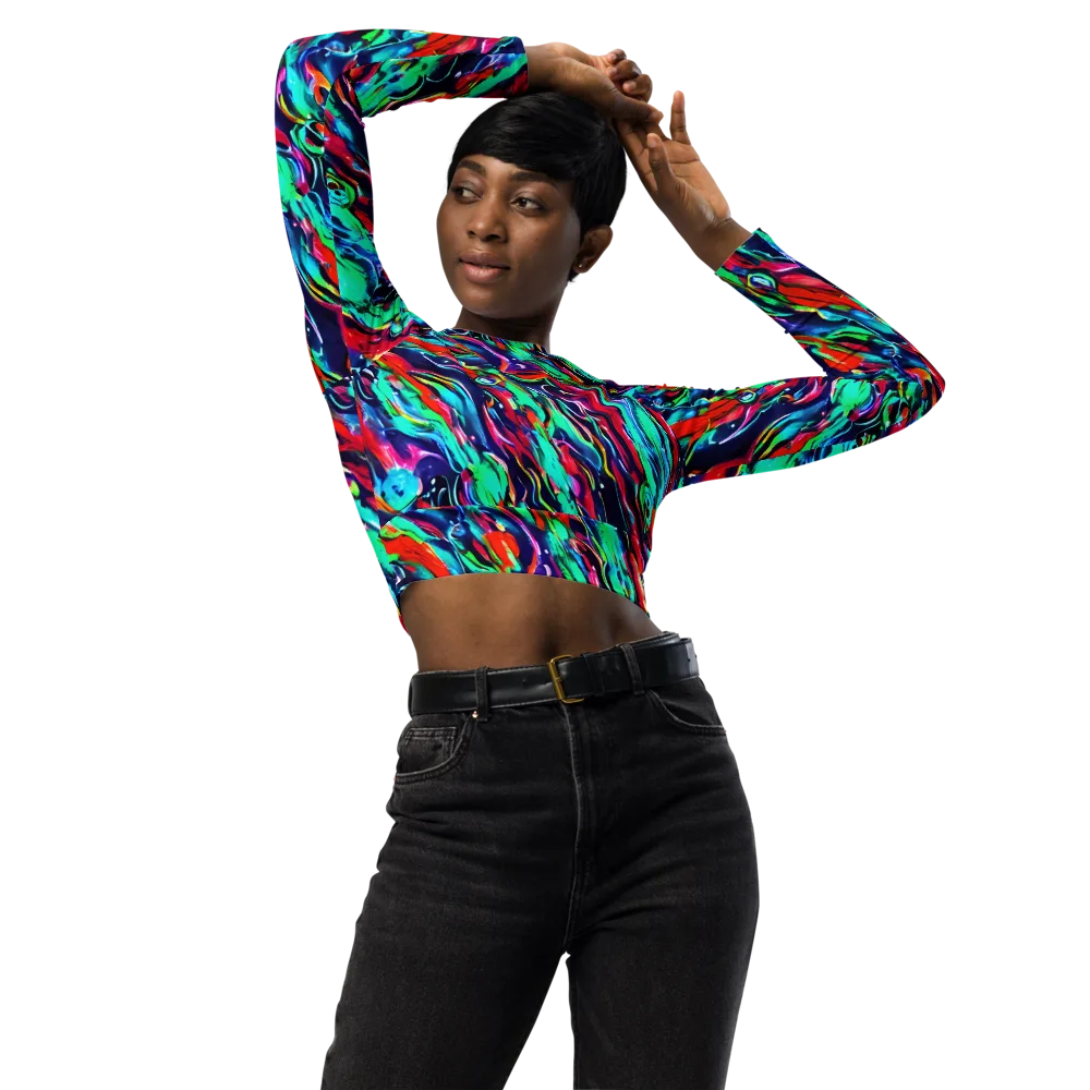 Afterglow Frenzy on Long Sleeve Crop Top — Front