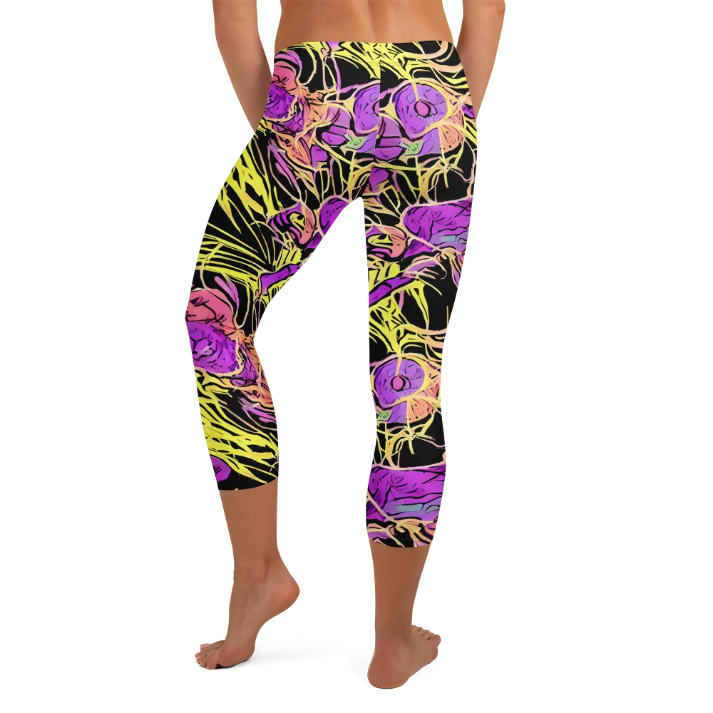 Midnight Tropics on Capri Leggings — Back