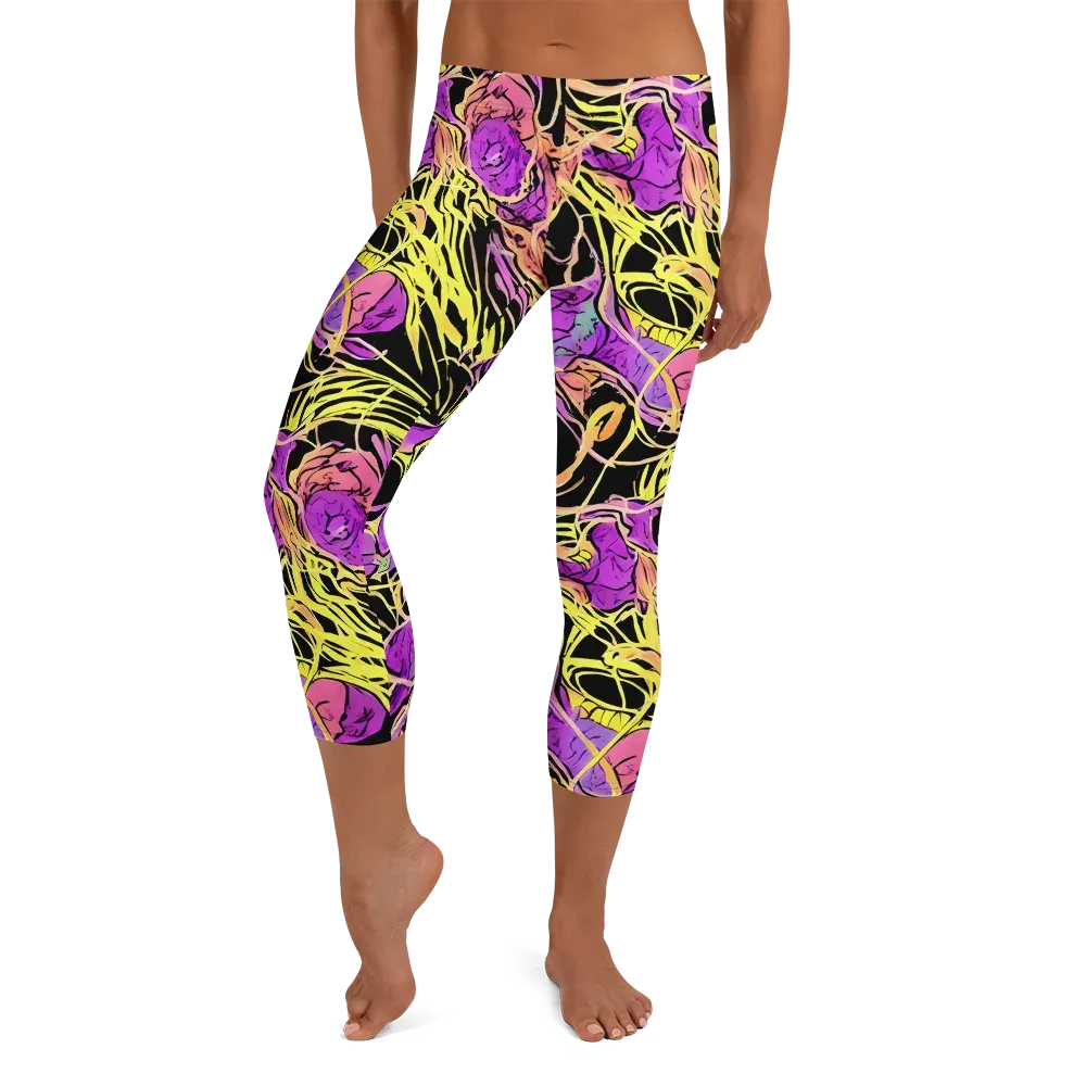 Midnight Tropics on Capri Leggings — Front