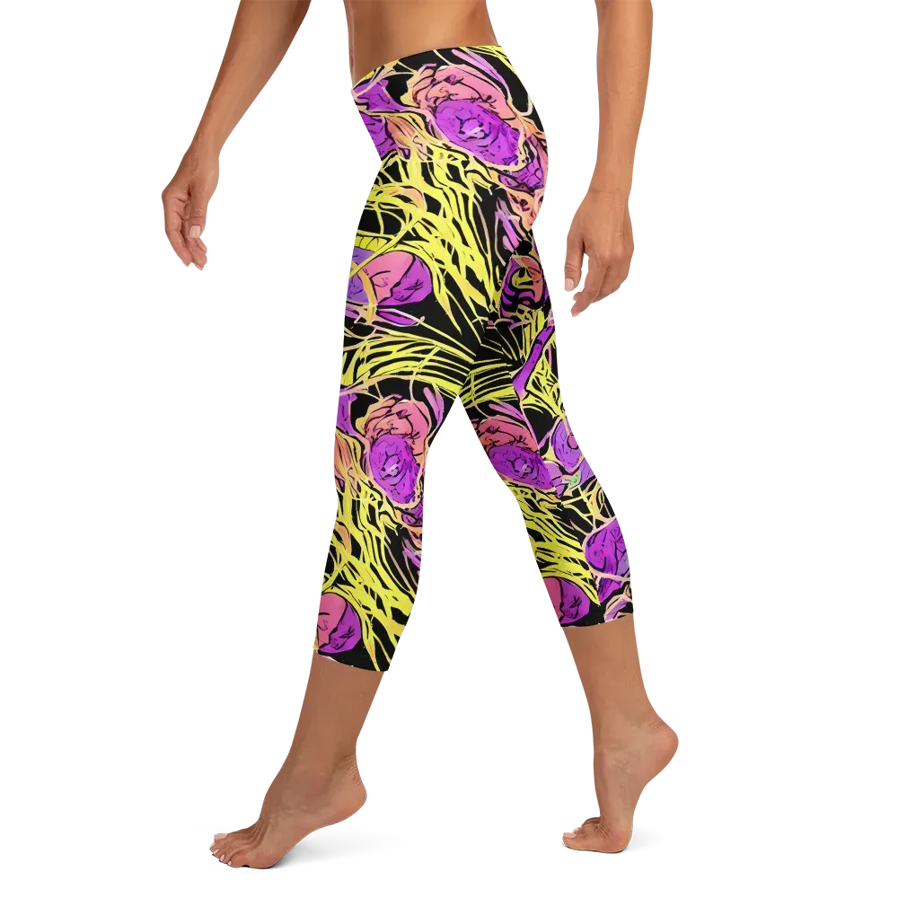 Midnight Tropics on Capri Leggings — Left